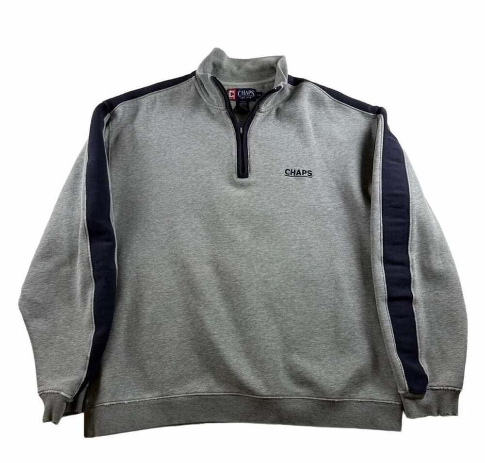 Vintage Chaps 1/4 Zip Sweatshirt Size L Gray Navy Long Sleeve Embroidered Logo